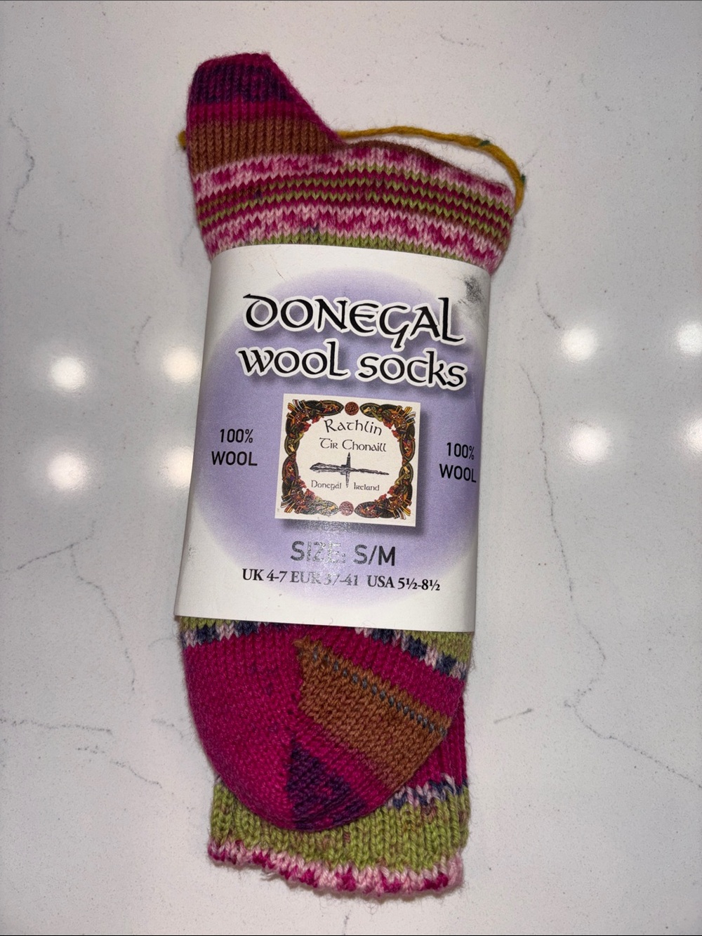 Donegal Wool Socks - Pink Multi Colored